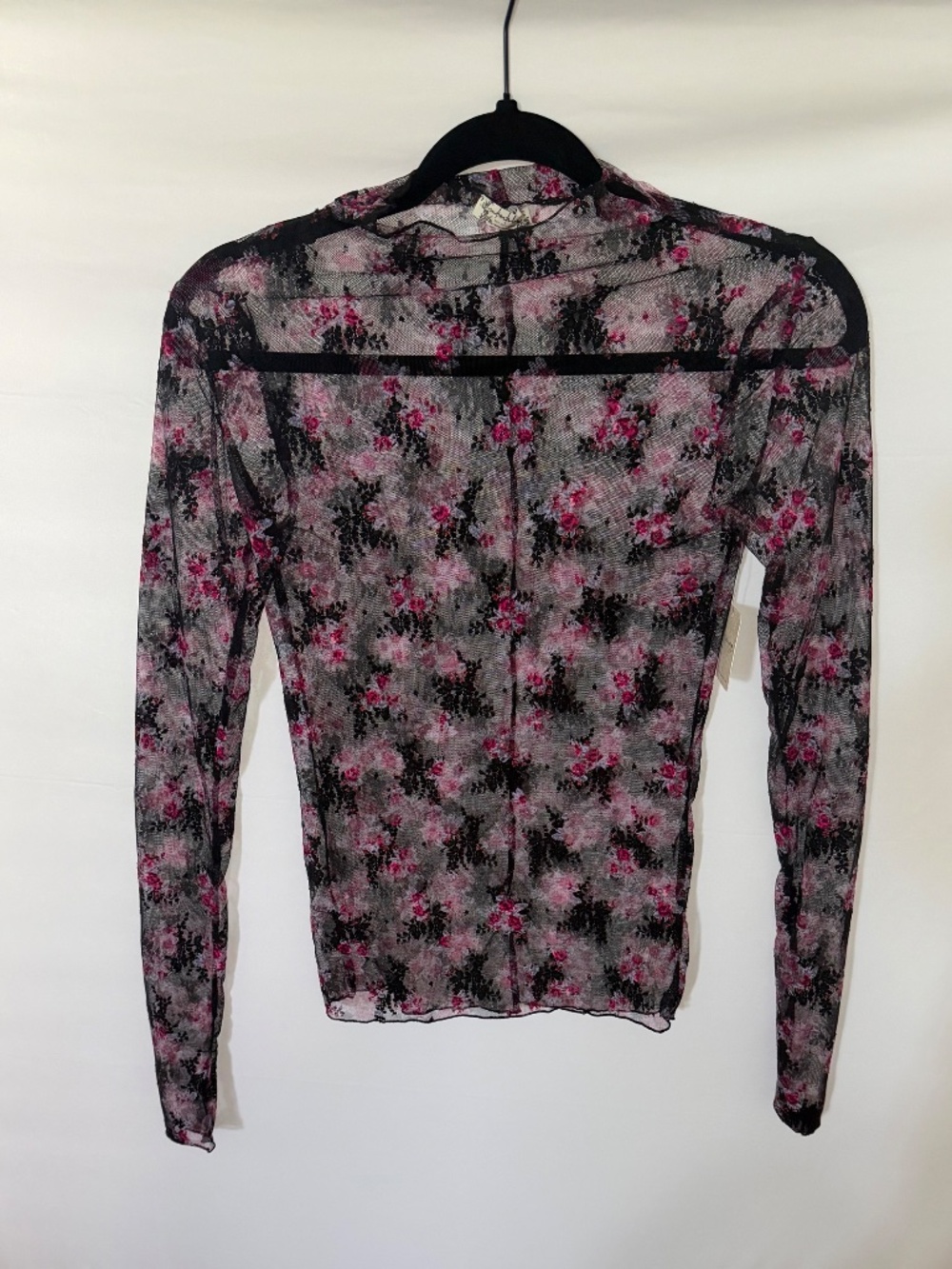 Free People Printed Lady Lux Mesh Top S Sheer Floral Lace Long Sleeve Layering - Picture 2 of 2